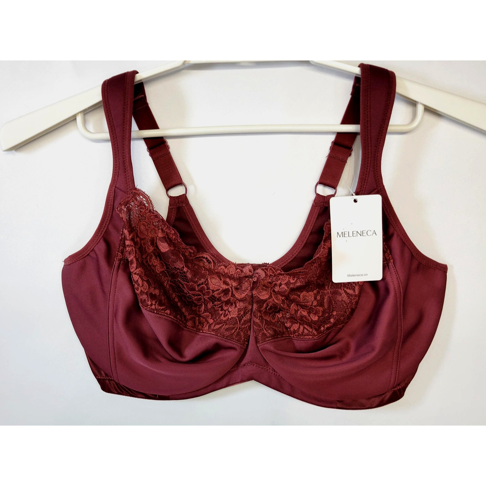 Meleneca Bra Womens 40F Cabernet‎ Red Lace Underwire Full Coverage Support Plus